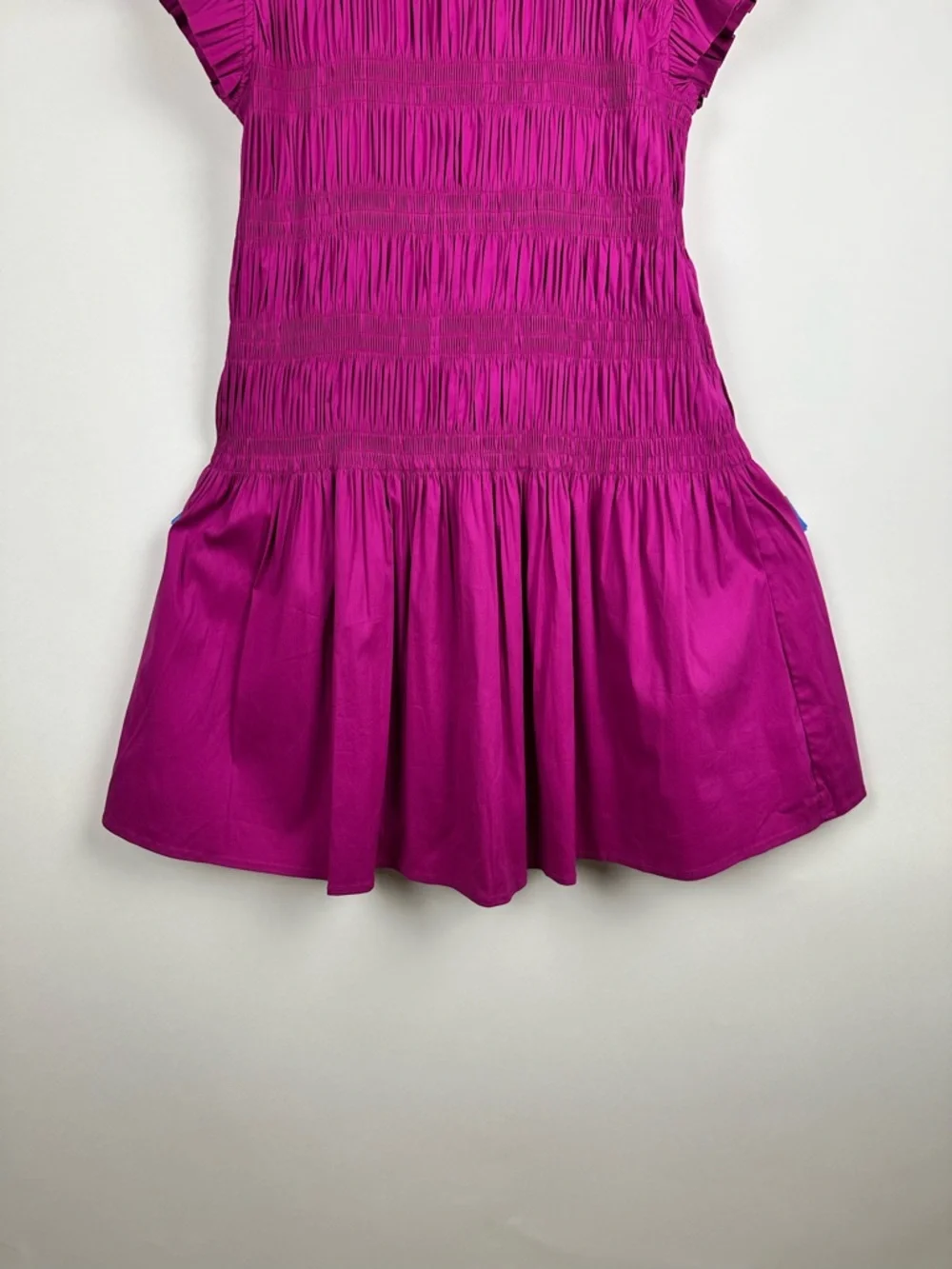 Strut & Bolt Fuchsia Smocked Babydoll Coquette Dress Flutter Sleeve Flare & Fit